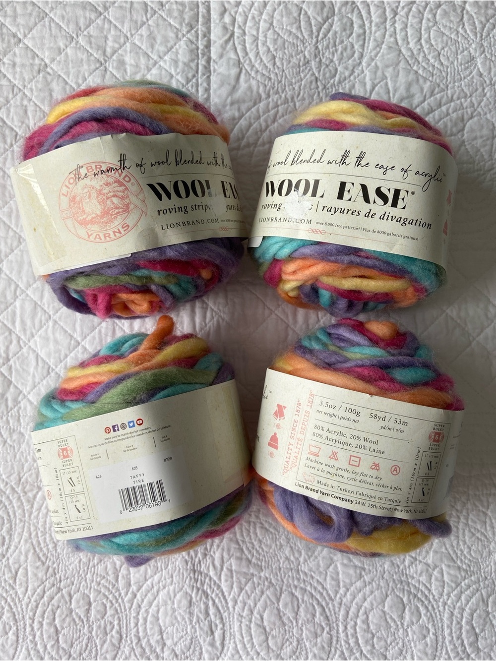 Lion Brand Wool Ease Roving Stripes Lot 4 Skeins in Taffy NEW - Picture 5 of 6